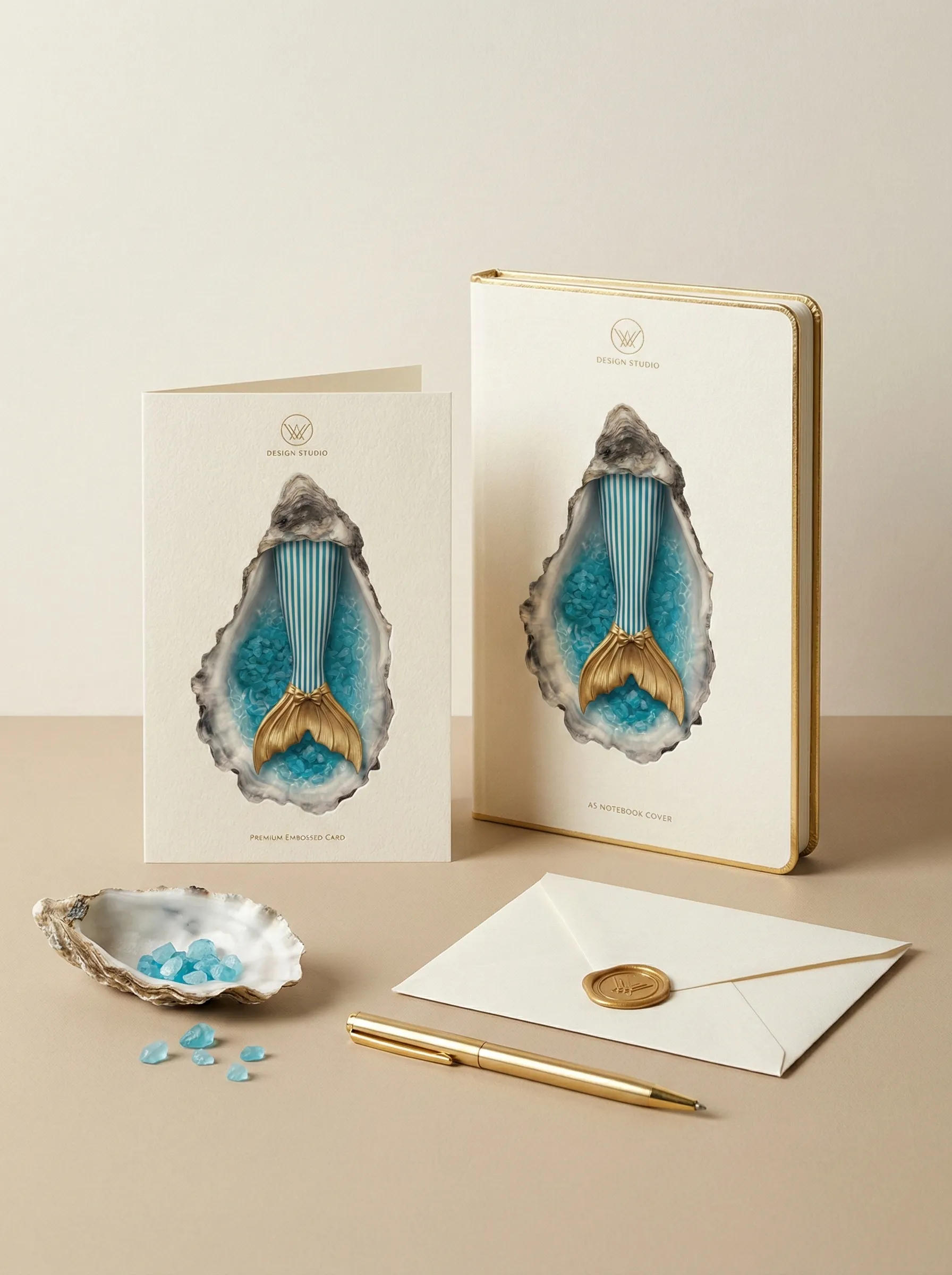 Papelaria com aquarela de ostras